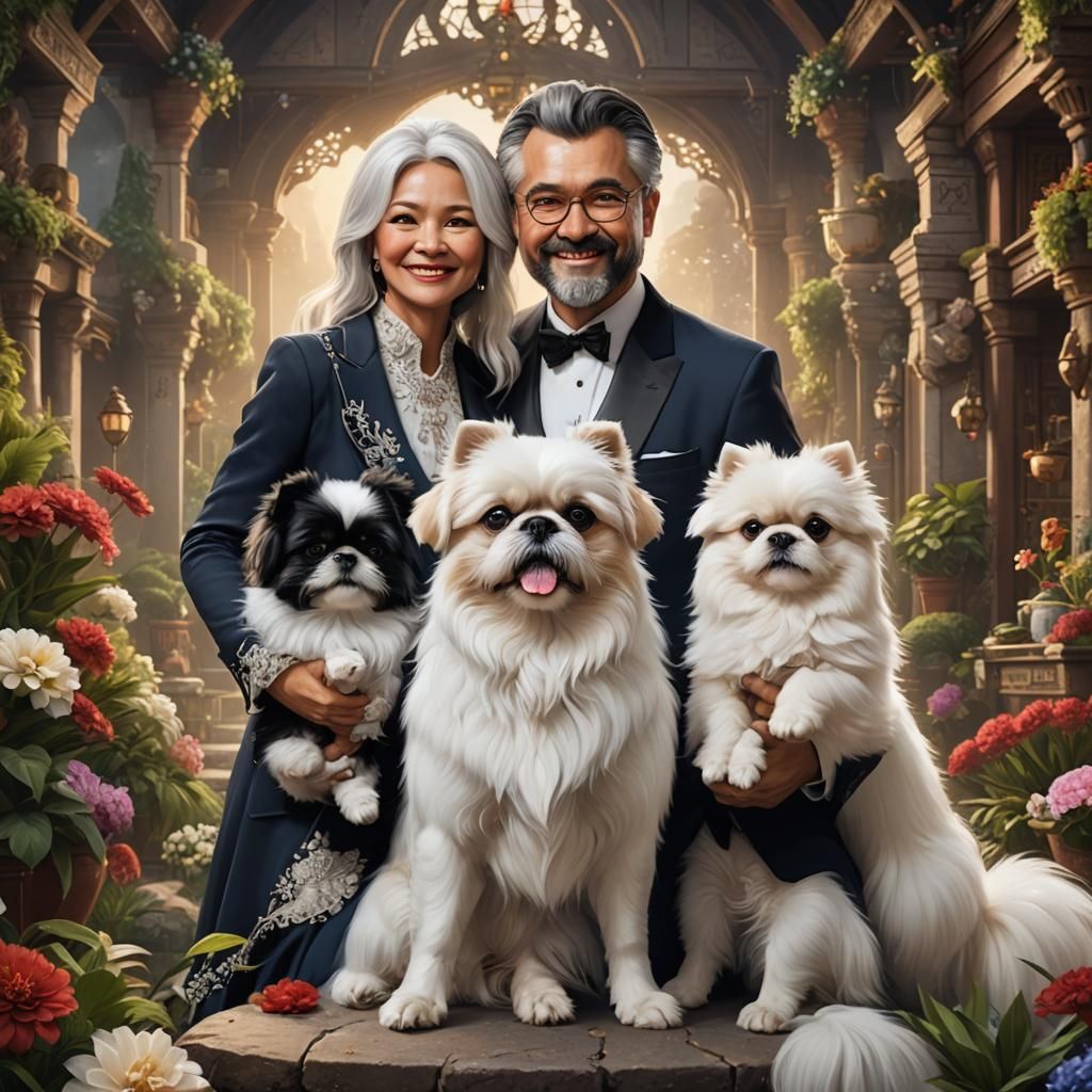 Family Portrait with Shih Tzu and Pomeranian