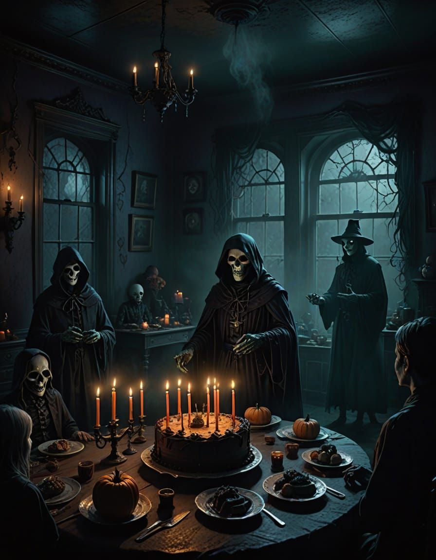 Spooky Birthday Party Concept Art with Eerie Decorations