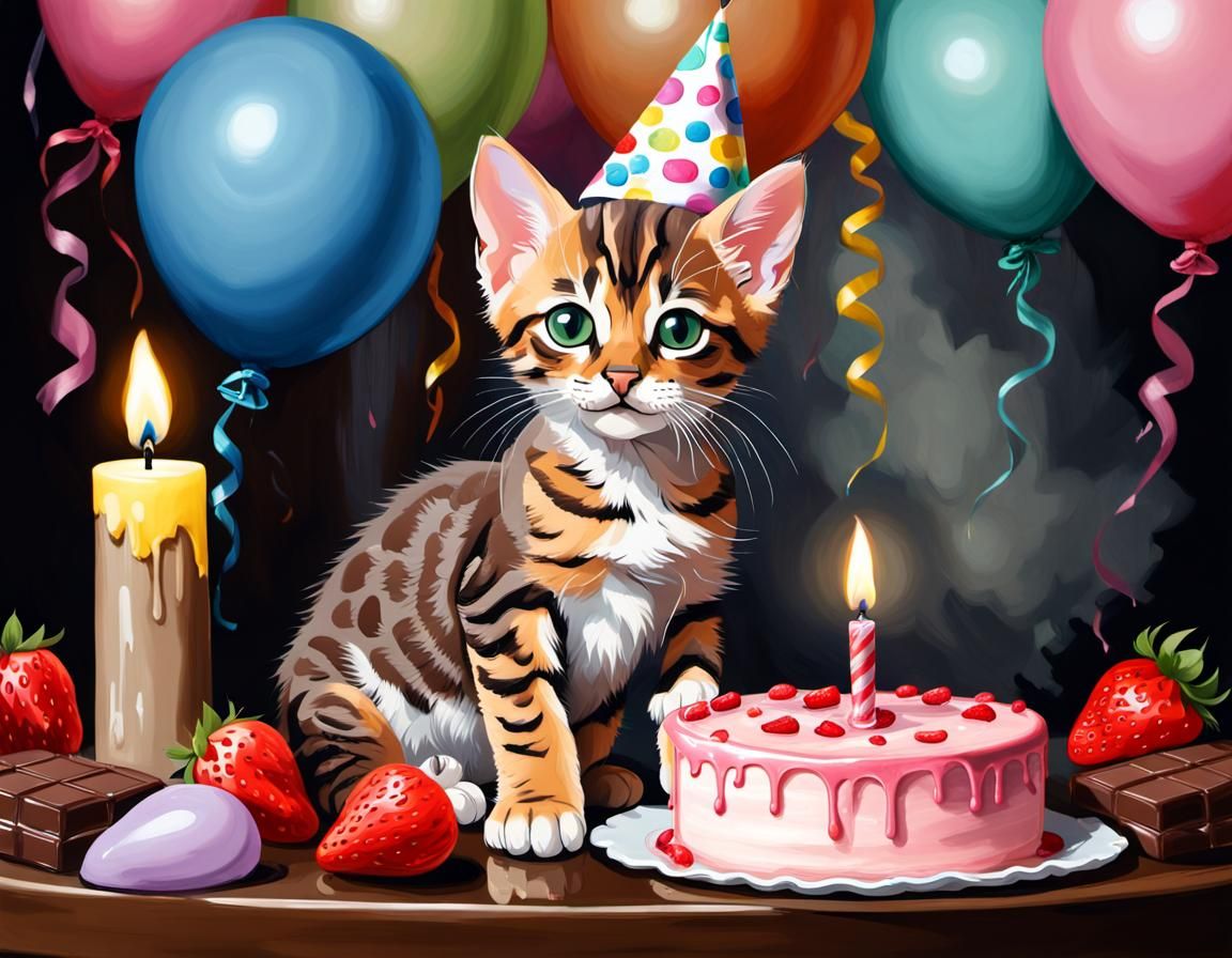 Bengal Kitten Celebrates Birthday as Graffiti Art