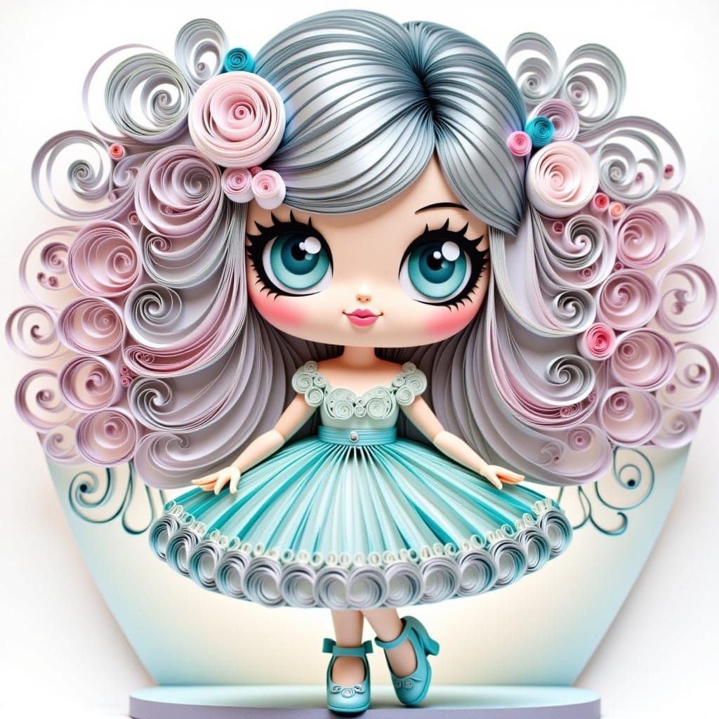 3D Rendered Fairy with Quilling Effects in Teal, Silver, and...