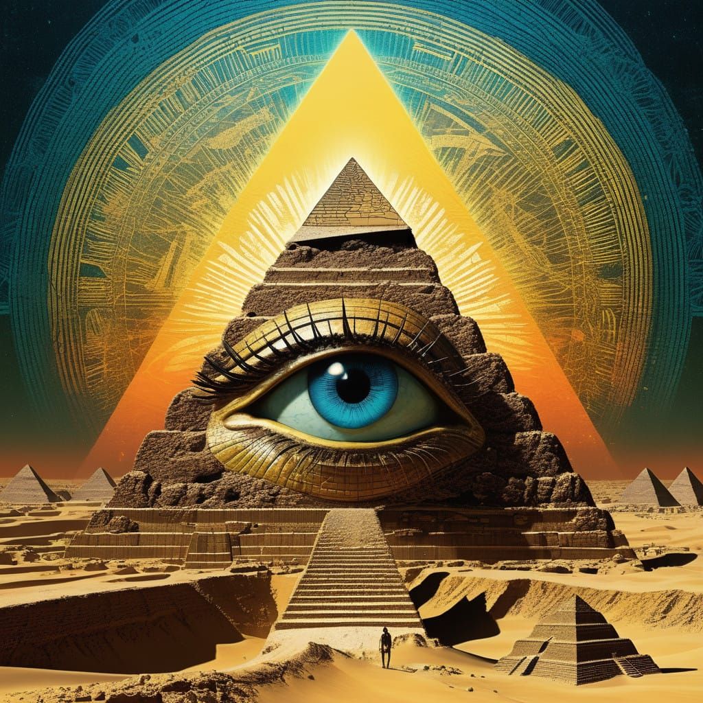 Surreal Egyptian Pyramids in Fractal Trompe L'oeil Style