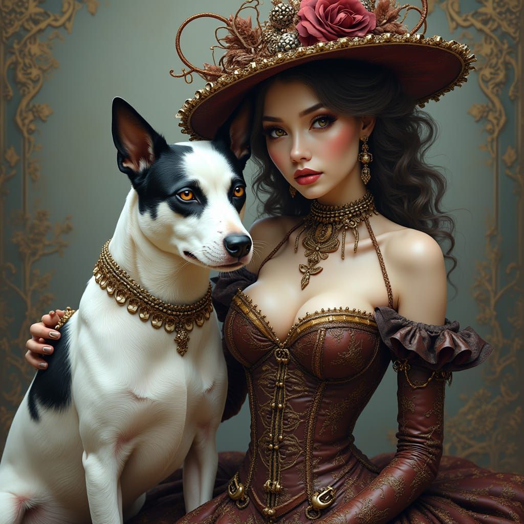 Steampunk Lady with Dog in Victorian Dress