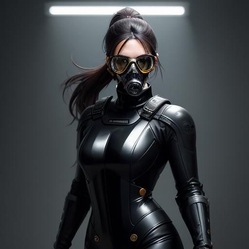 Woman in Latex Gas Mask: Digital Art Portrait
