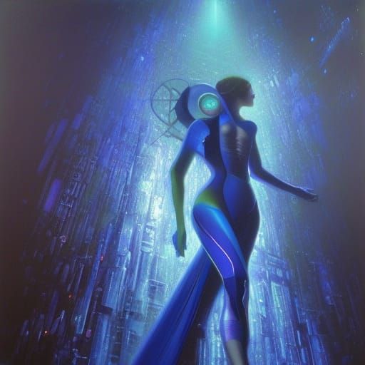 Cyberpunk Sapphire Apparition in Doré Style