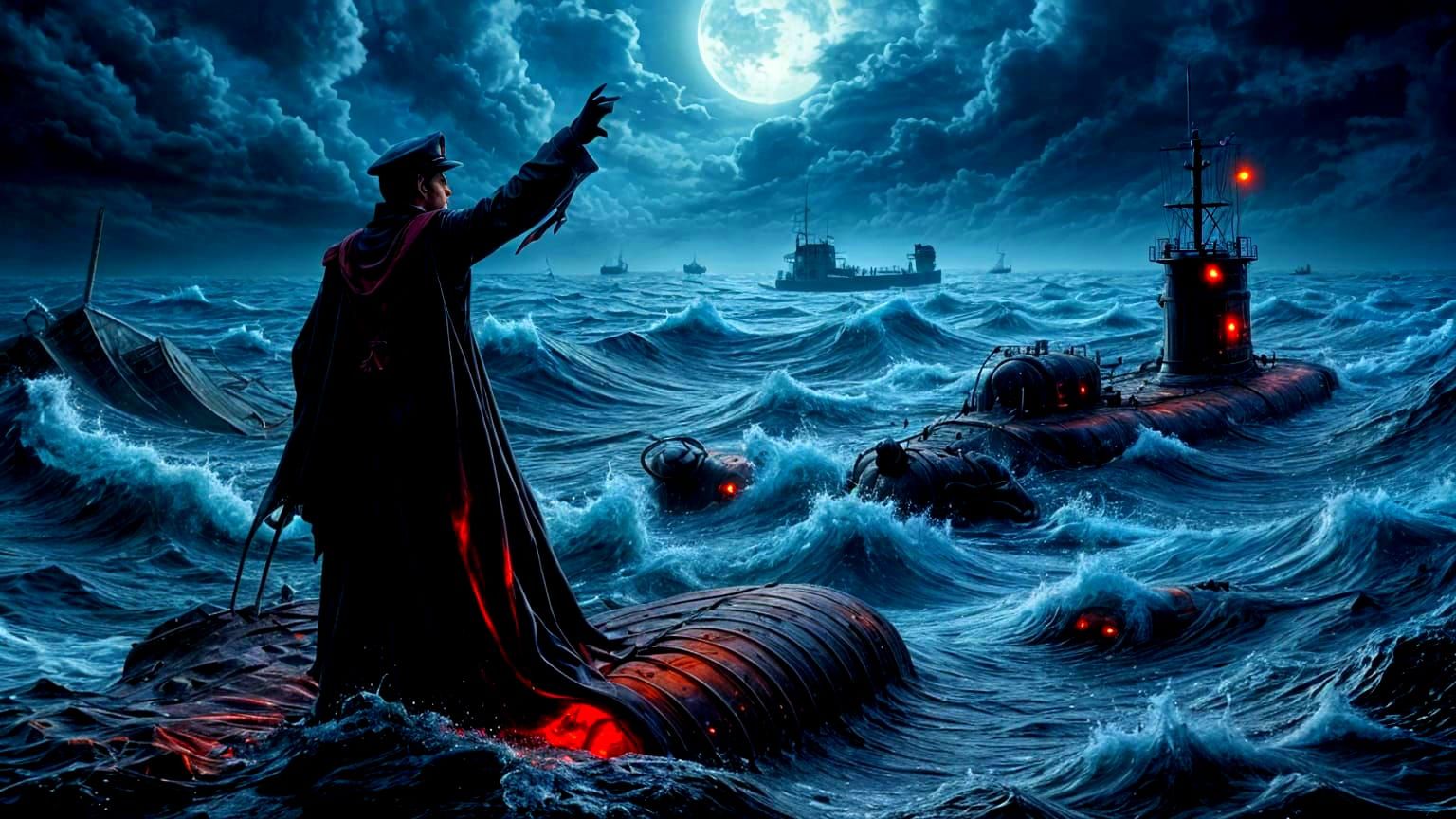 A U-Boat Vampire Captain preparing to sink an enemy submarin...