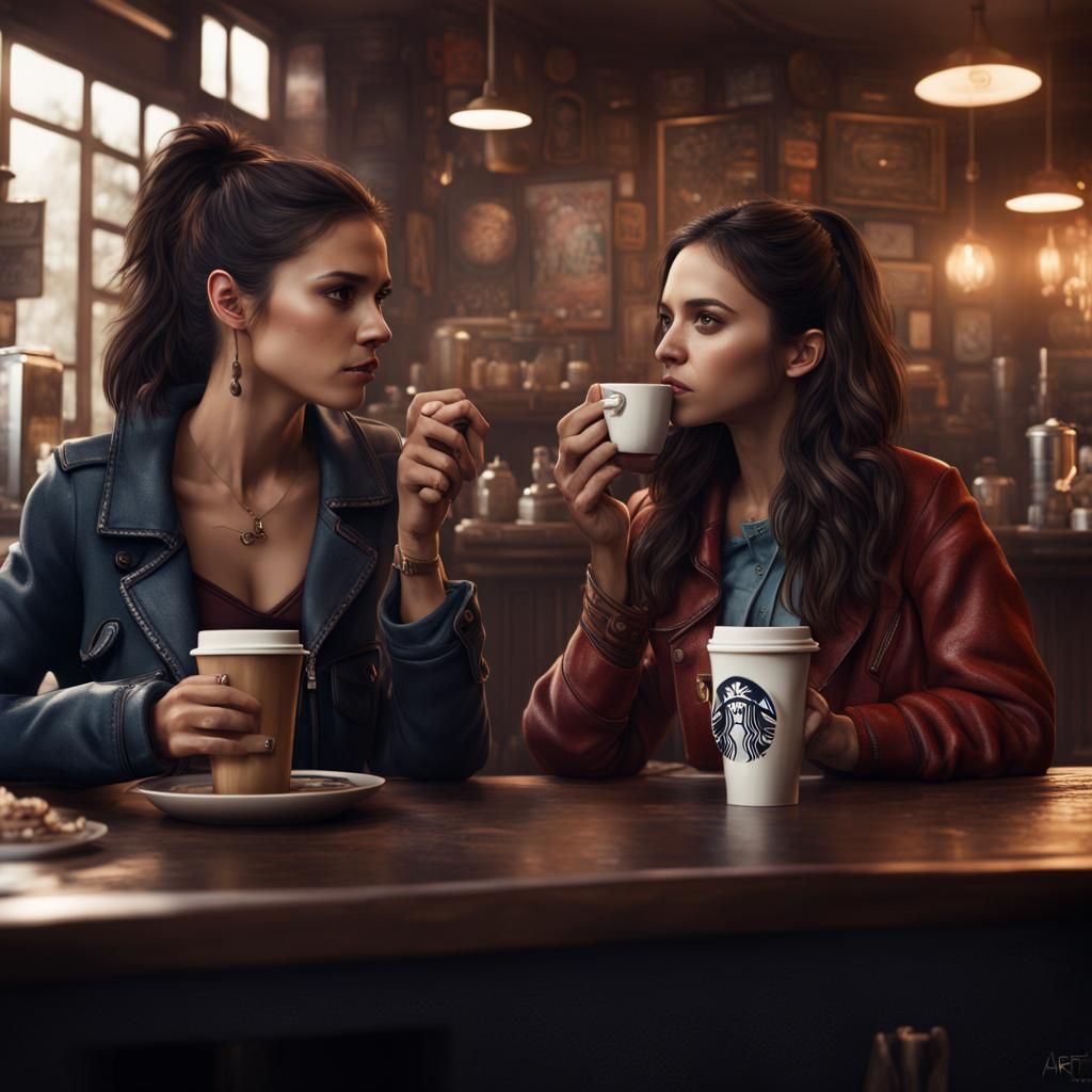 Nina Dobrev and Jenna Ortega at Coffee Shop