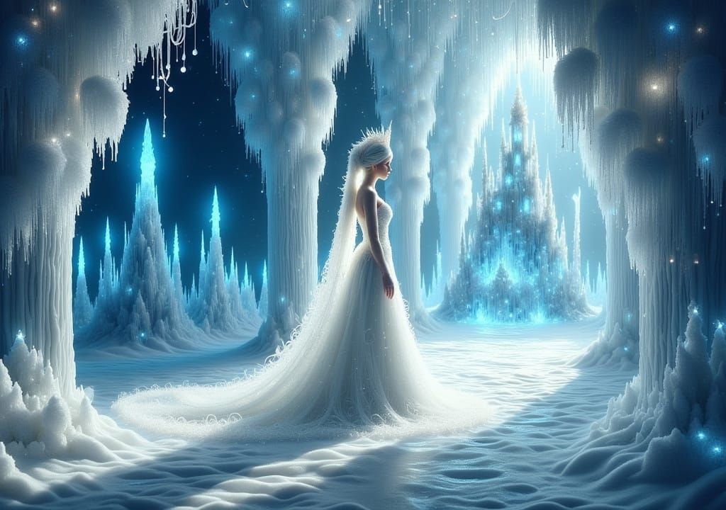 Snow Queen in Ice Castle in Baroque Digital Art Style