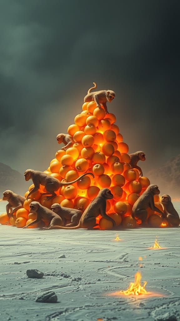 Surreal Still Life: Monkeys, Syrup, and Burning Desert