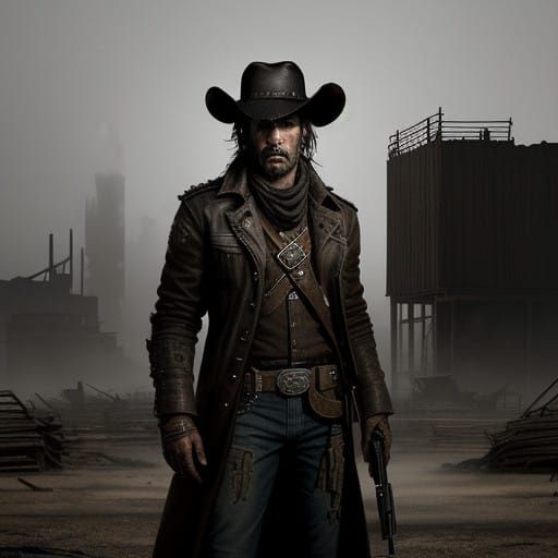 Gritty Gunslinger in a Deserted Wild West Town