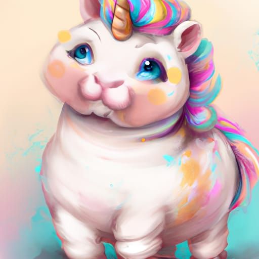 Chibi Pastel Unicorn Digital Illustration