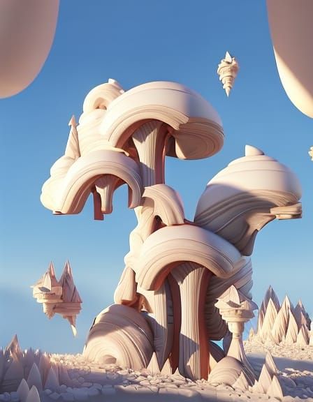 Magical Rococo Marble Huts on Sculpted Trees