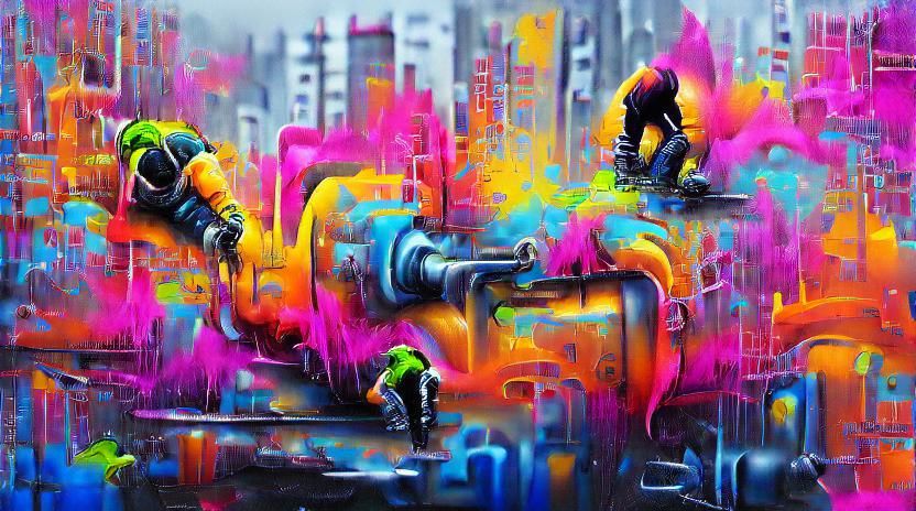 Cyberpunk Graffiti Art with Melting Gouache