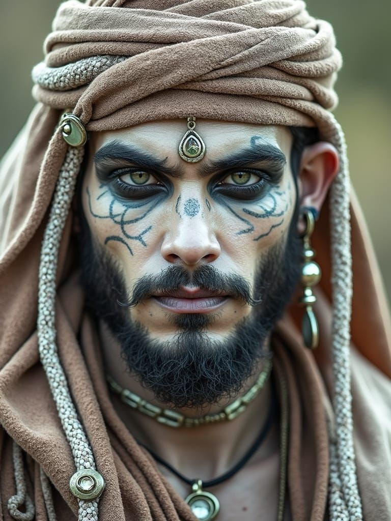 Cyber-Tribal Shaman Portrait in Dark Skinned Middle Eastern ...