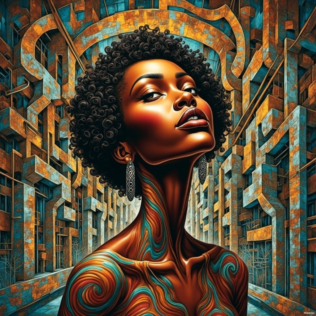 Art Nouveau Kirigami Portrait of a Black Woman