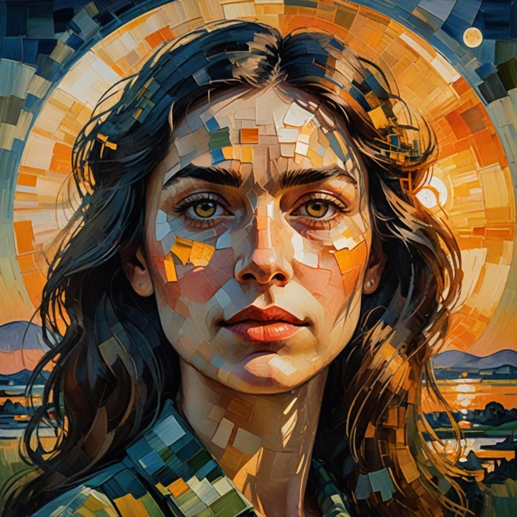 Woman's Face Radiant Under Vibrant Moonlight