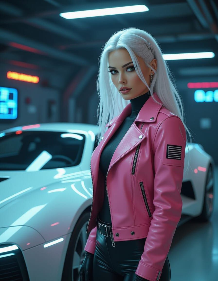 Cybernetic Woman in Spaceship Garage: Cyberpunk Style
