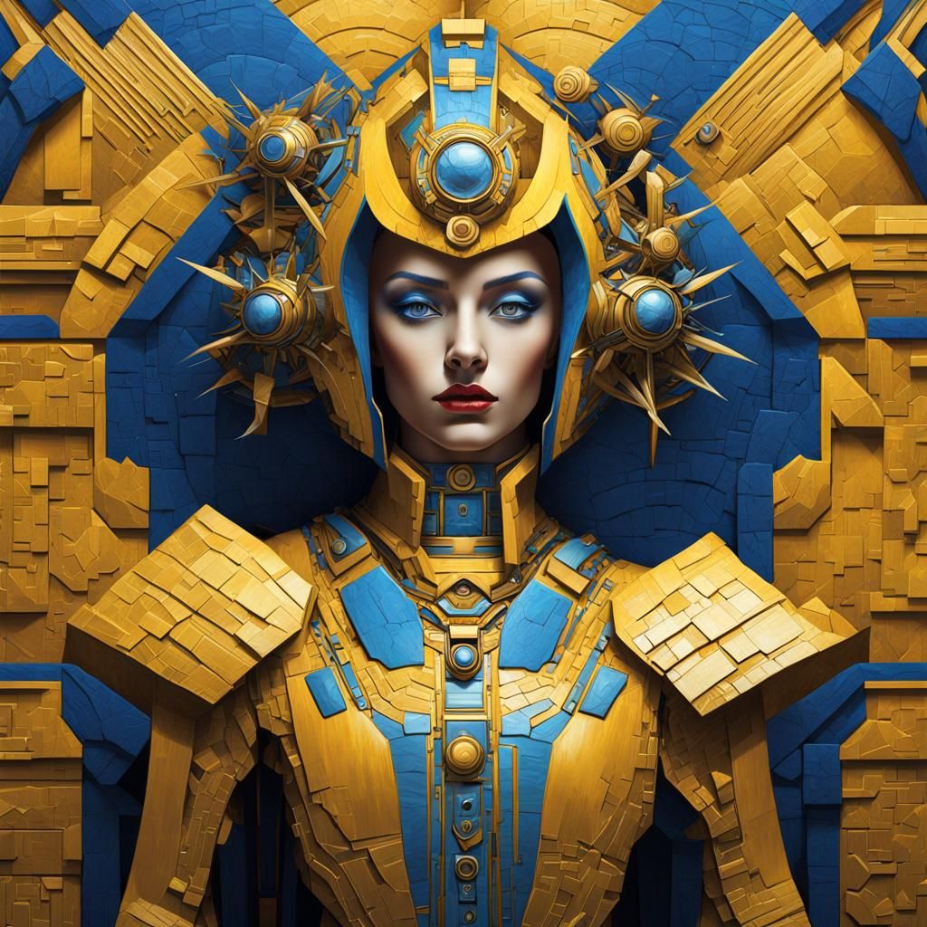 Sci-Fi Medieval Queen in Mixed Media Style