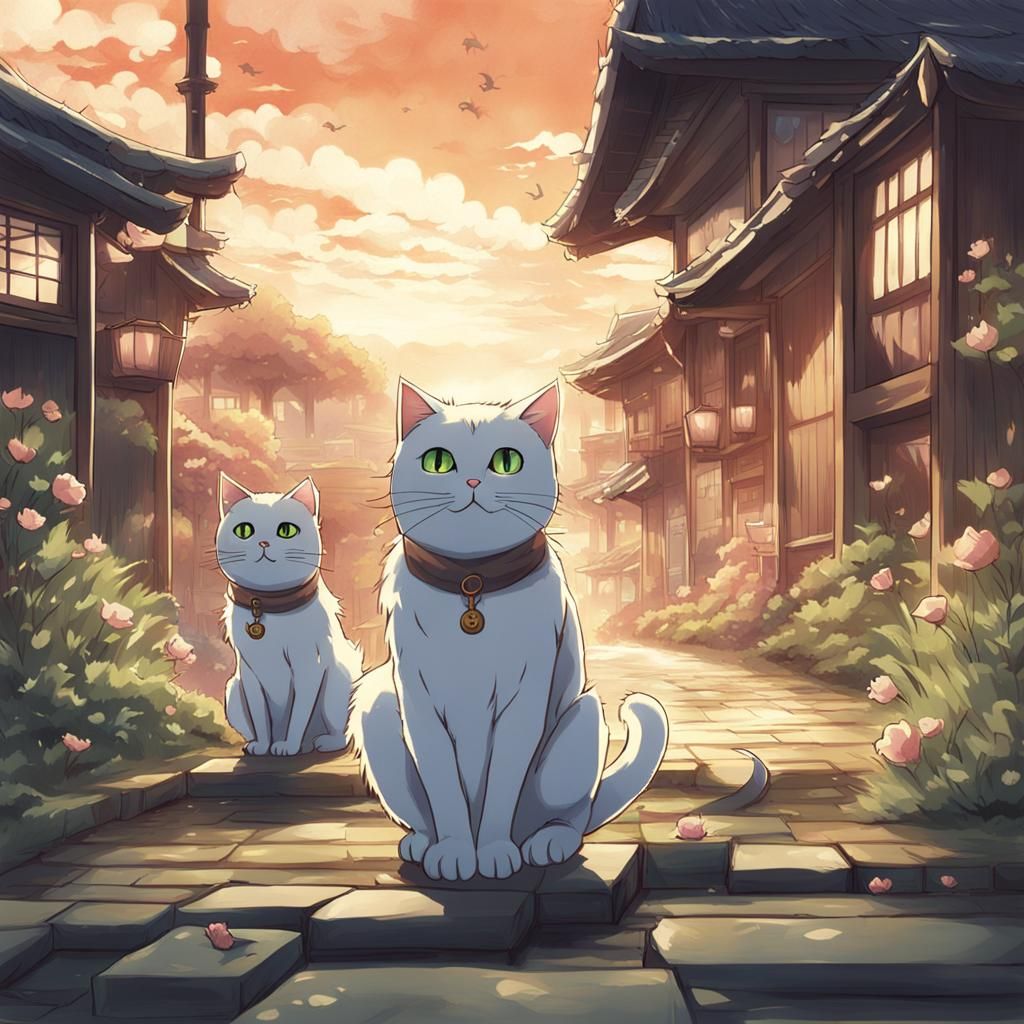 Anime Cats with Large Eyes in Manga Style