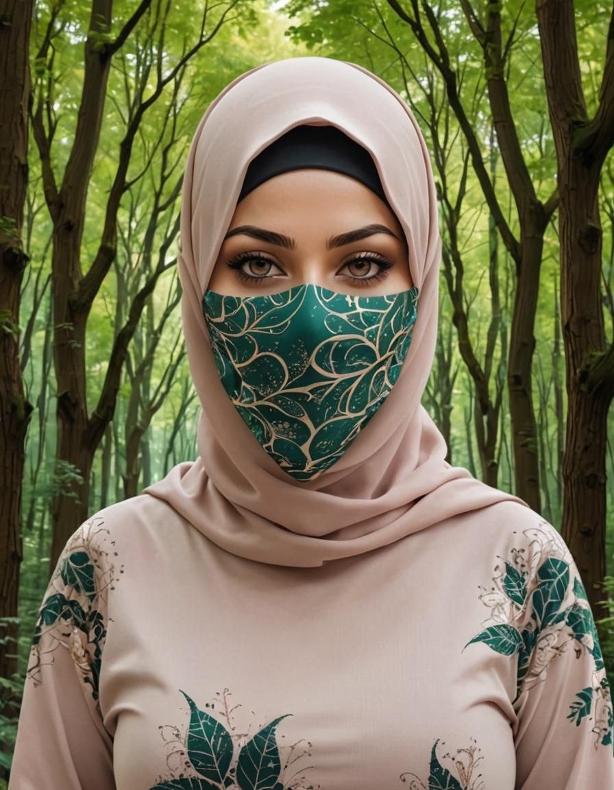 Beautiful Woman with Hijab in Forest, Ultra Realistic