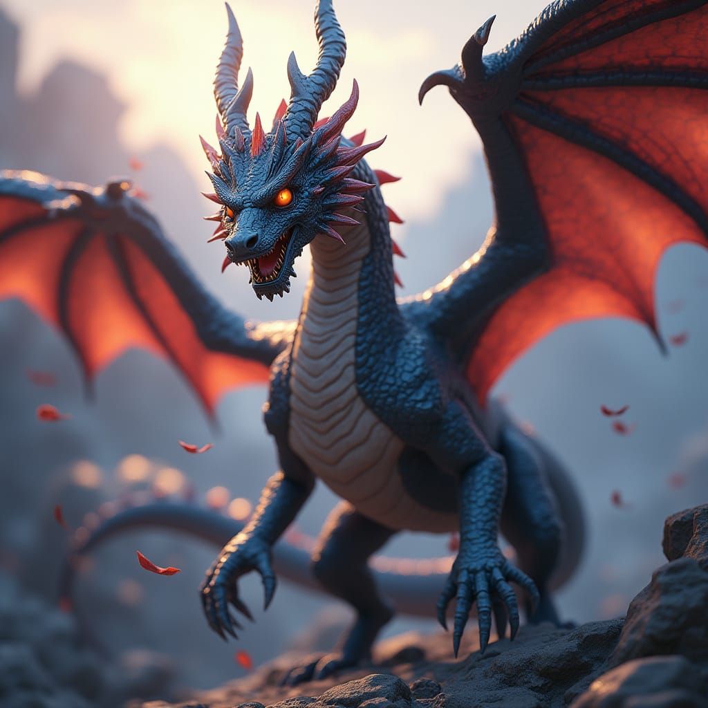 Majestic 3D Dragon in Anime Style