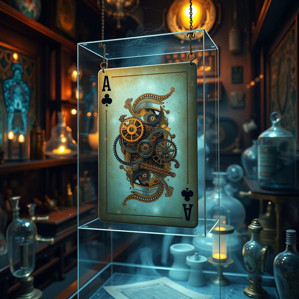 Clockwork Playing Card in Steampunk Laboratory