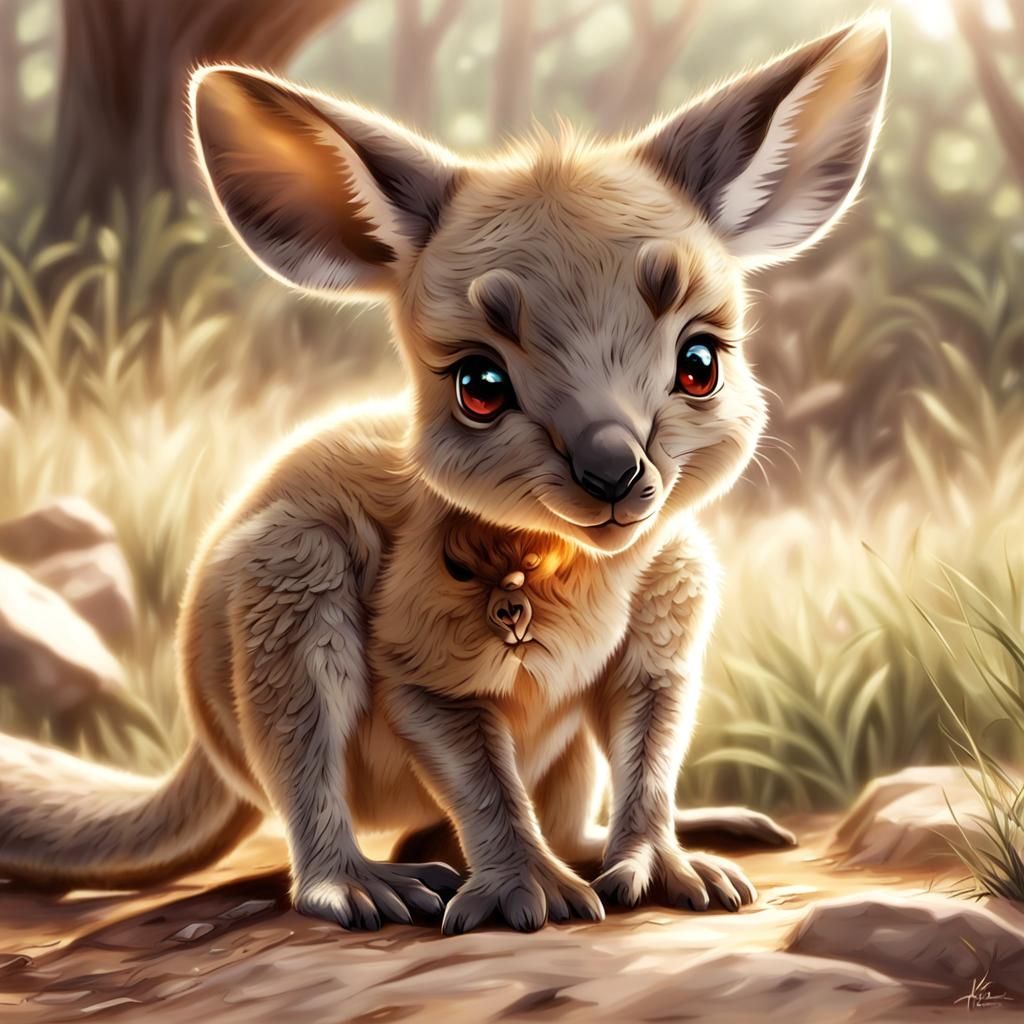Cute Baby Kangaroo in Anime Style