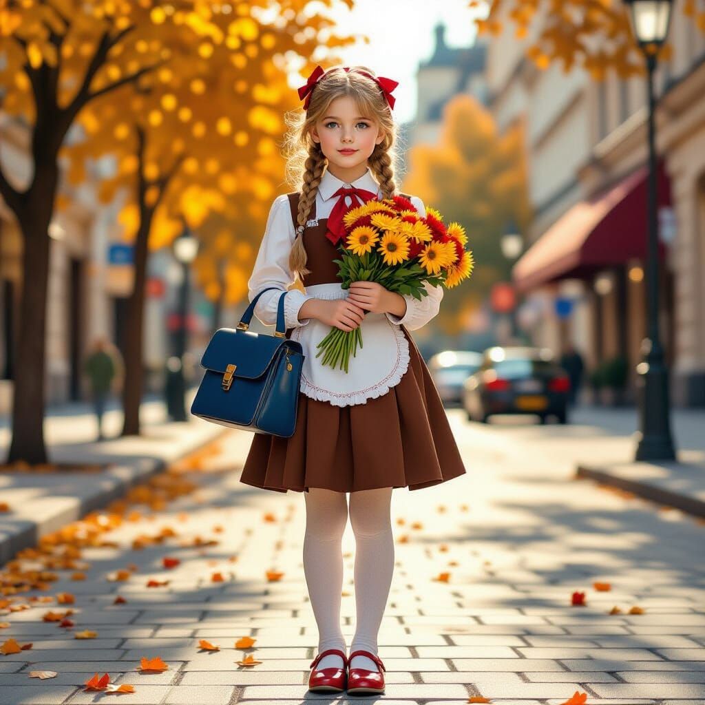 Autumn Girl in City Street: Artgerm and Mucha Style