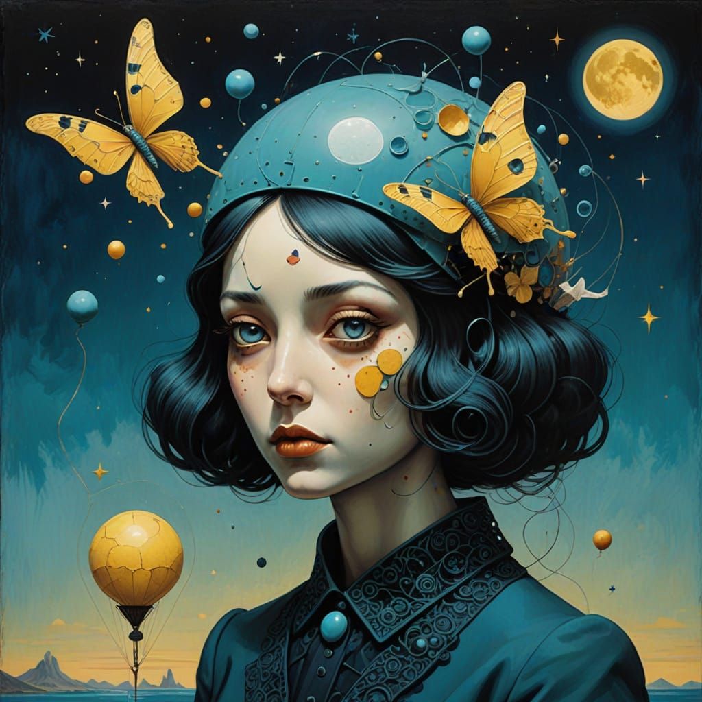 Surrealist Landscape of Fragmented Objects in a Cosmic Minds...