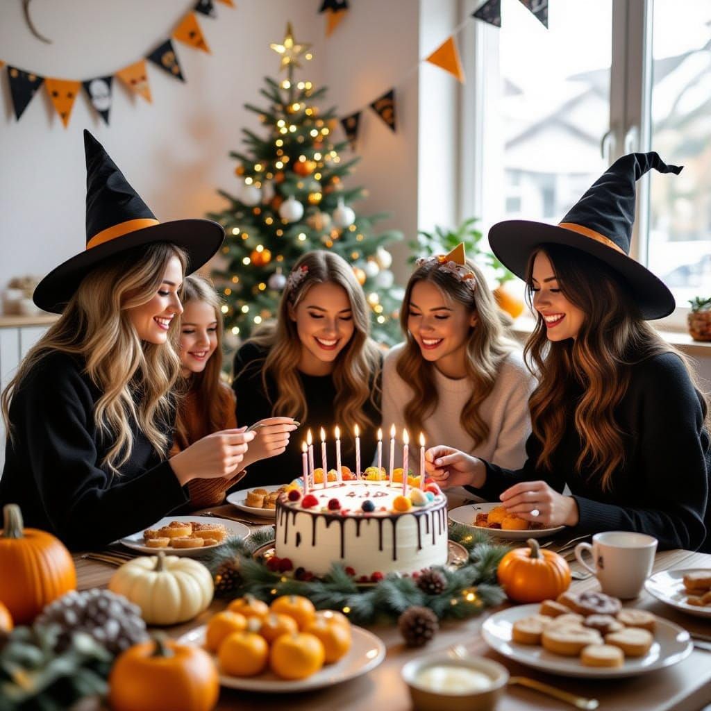 Spooky Birthday Party Scene with Halloween Decorations