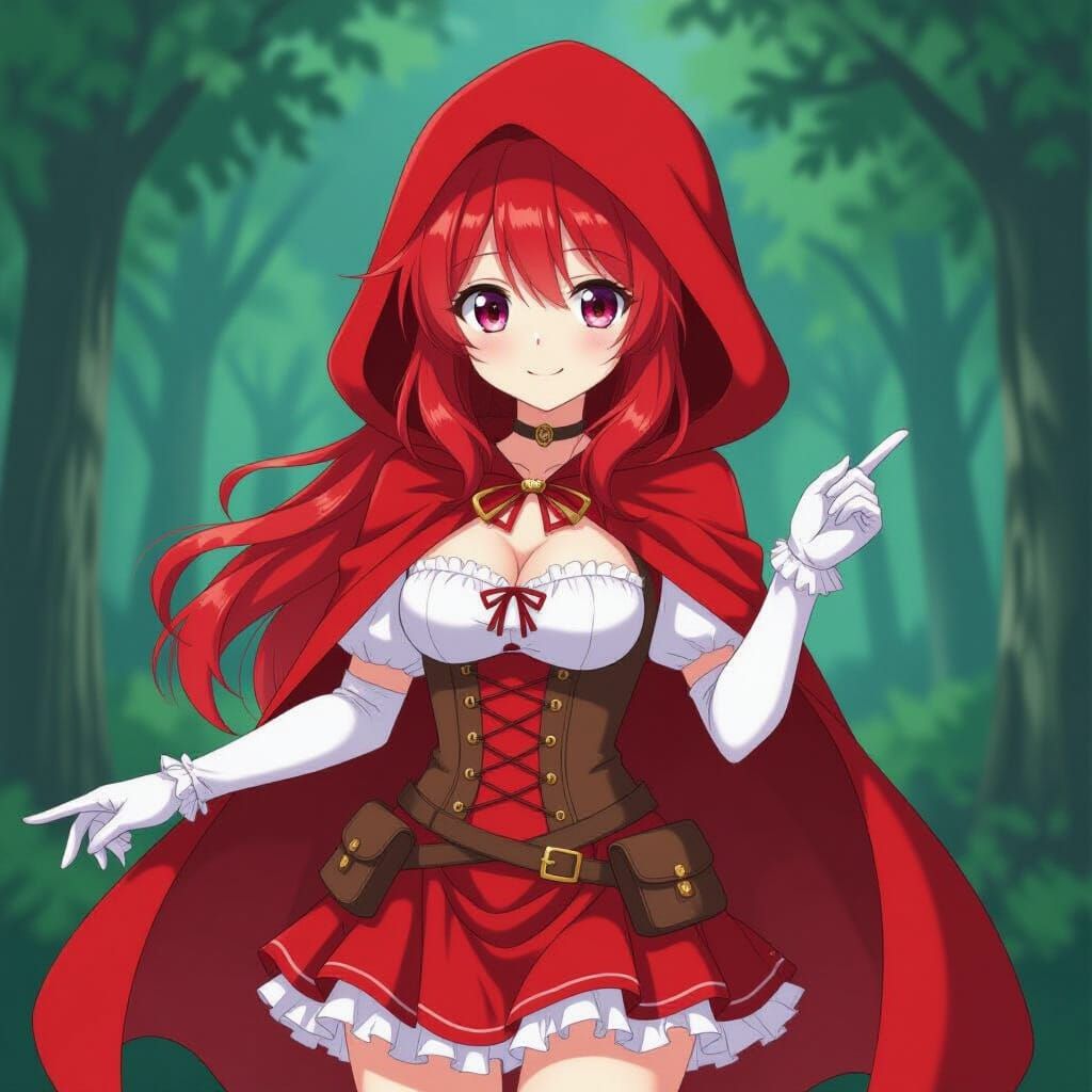 Anime Girl Red Riding Hood Illustration
