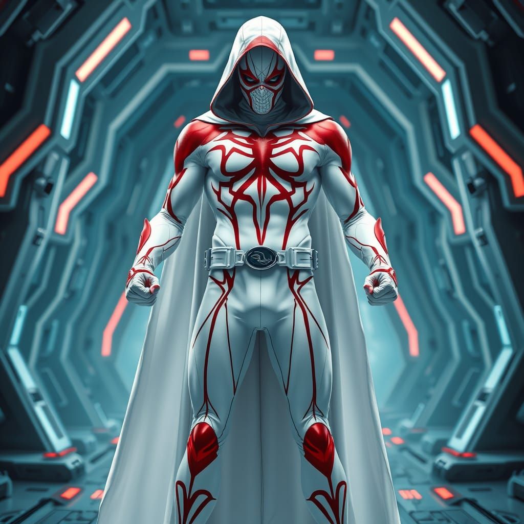 Sleek Supervillain in Futuristic White and Red Armor