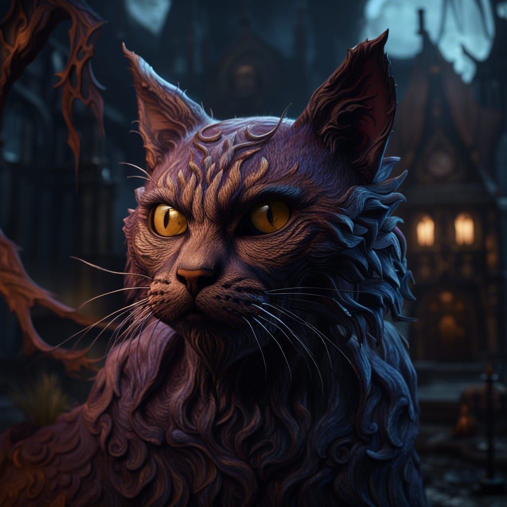 Fantastical Spooky Cat in Detailed Matte Painting