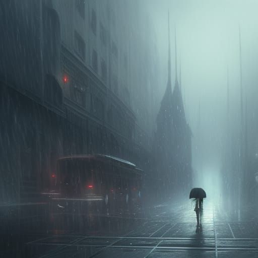 High Gothic Depression in Dark Rain: 8K Art