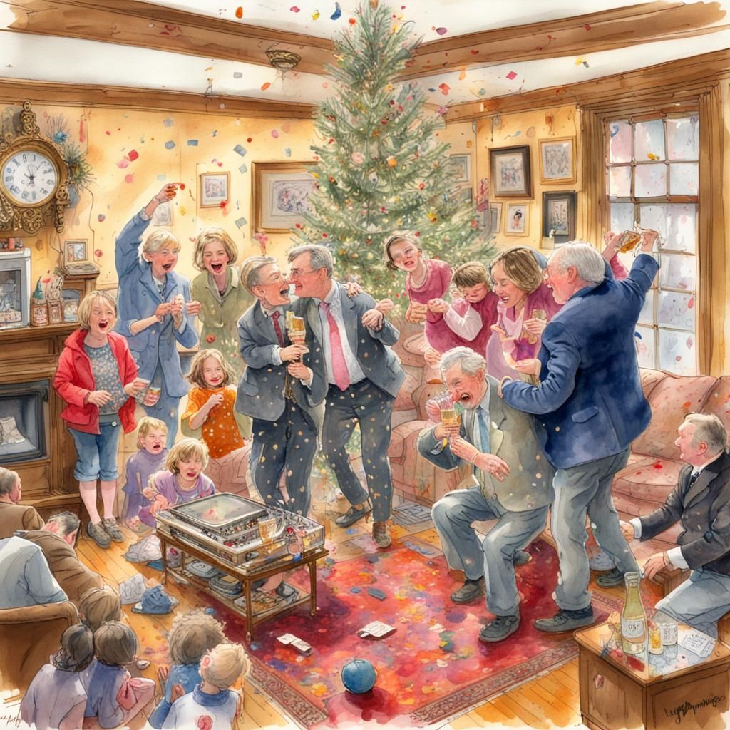 Festive New Year's Celebration in Watercolor Style