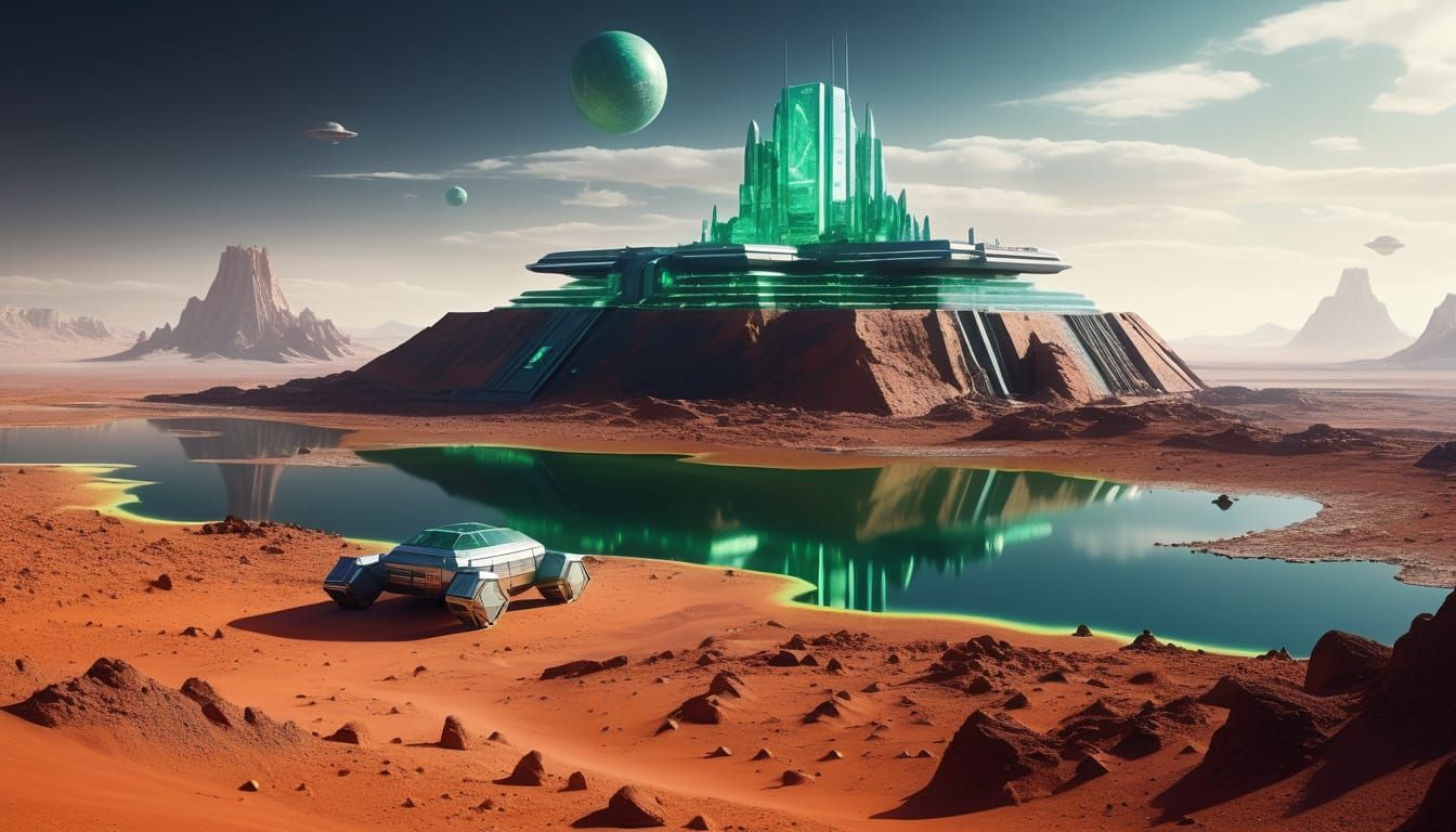 Futuristic Ziggurat on Mars in Hyperrealistic Style
