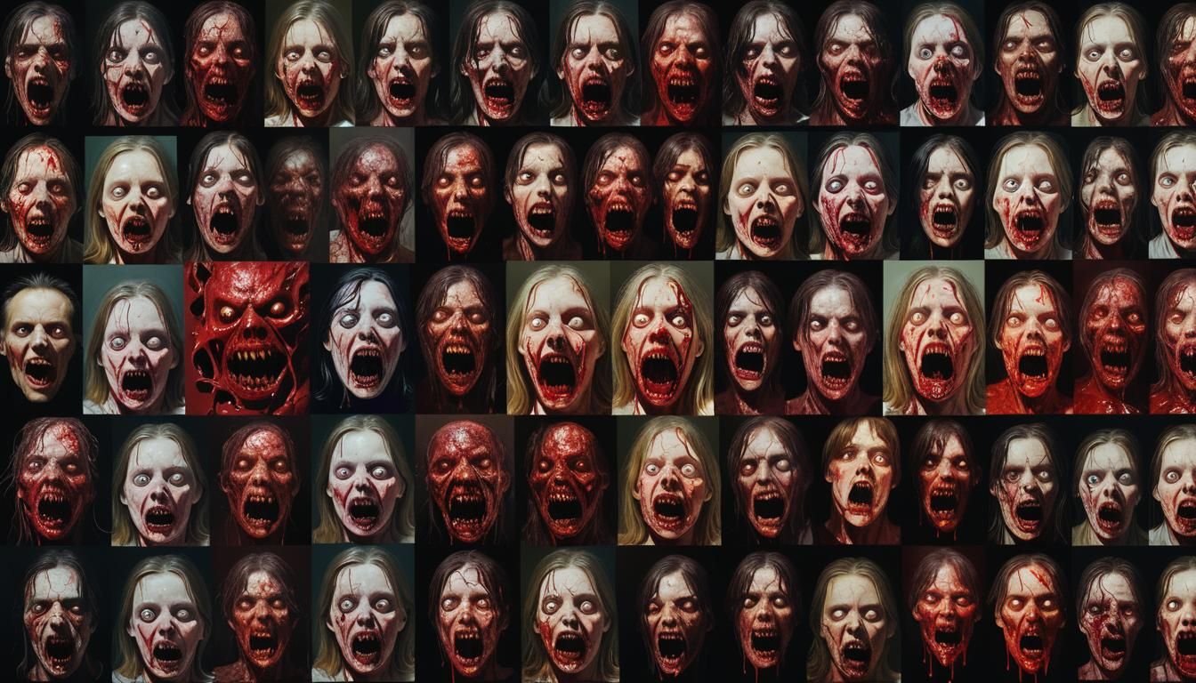 Horror Collage of Deformed, Melting Faces