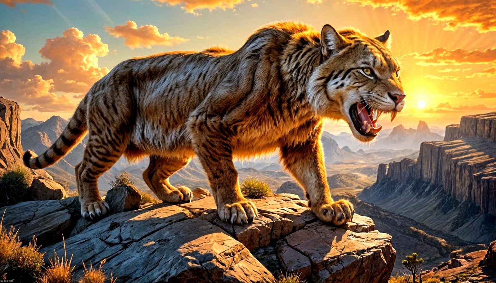 Saber-Toothed Cat Surveys Prehistoric Landscape in Hyperreal...