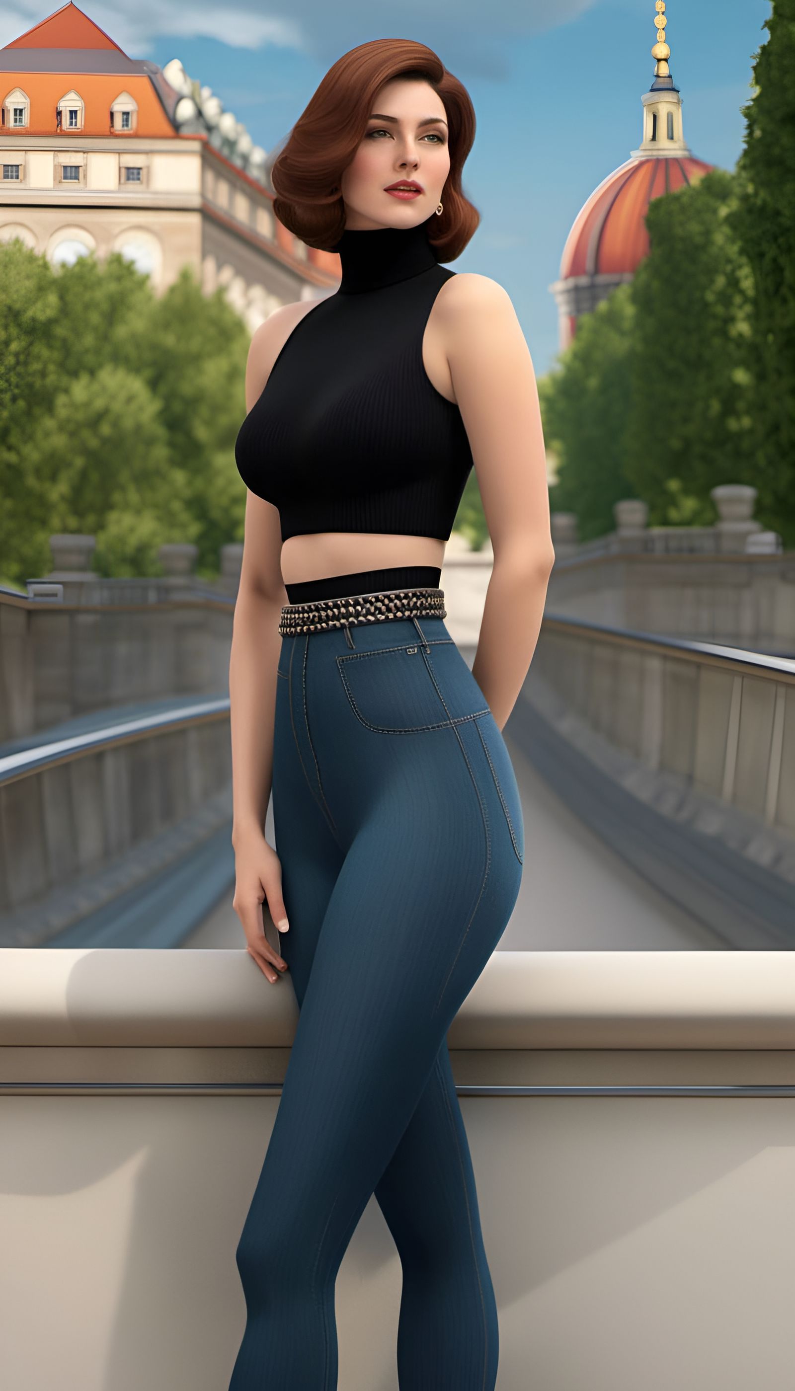 Curvy Woman in Frankfurt, Realistic Digital Art