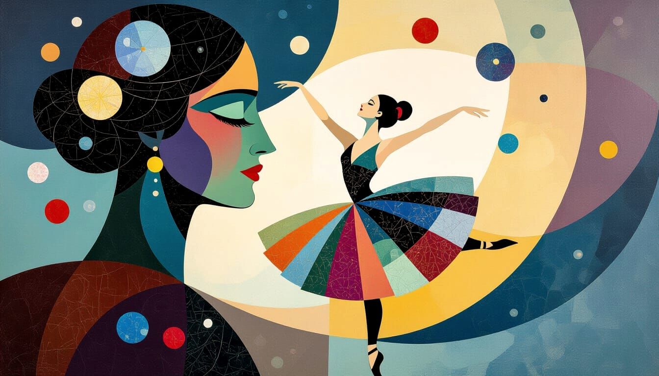 Abstract Ballerina Portrait in Jewel Tones and Galaxy Collag...