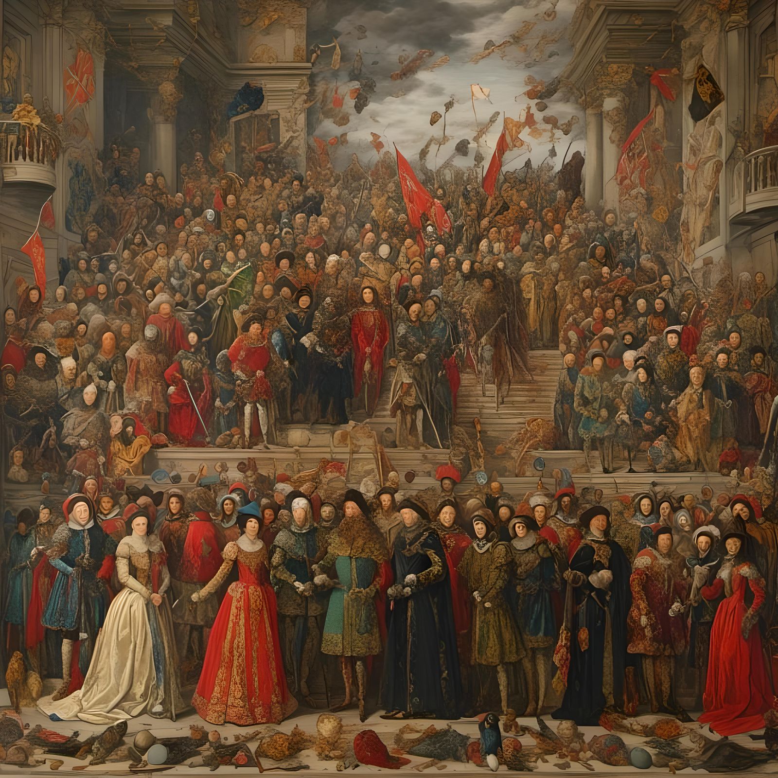 <lora:Aura:1.0> huge group of medieval aristocrats