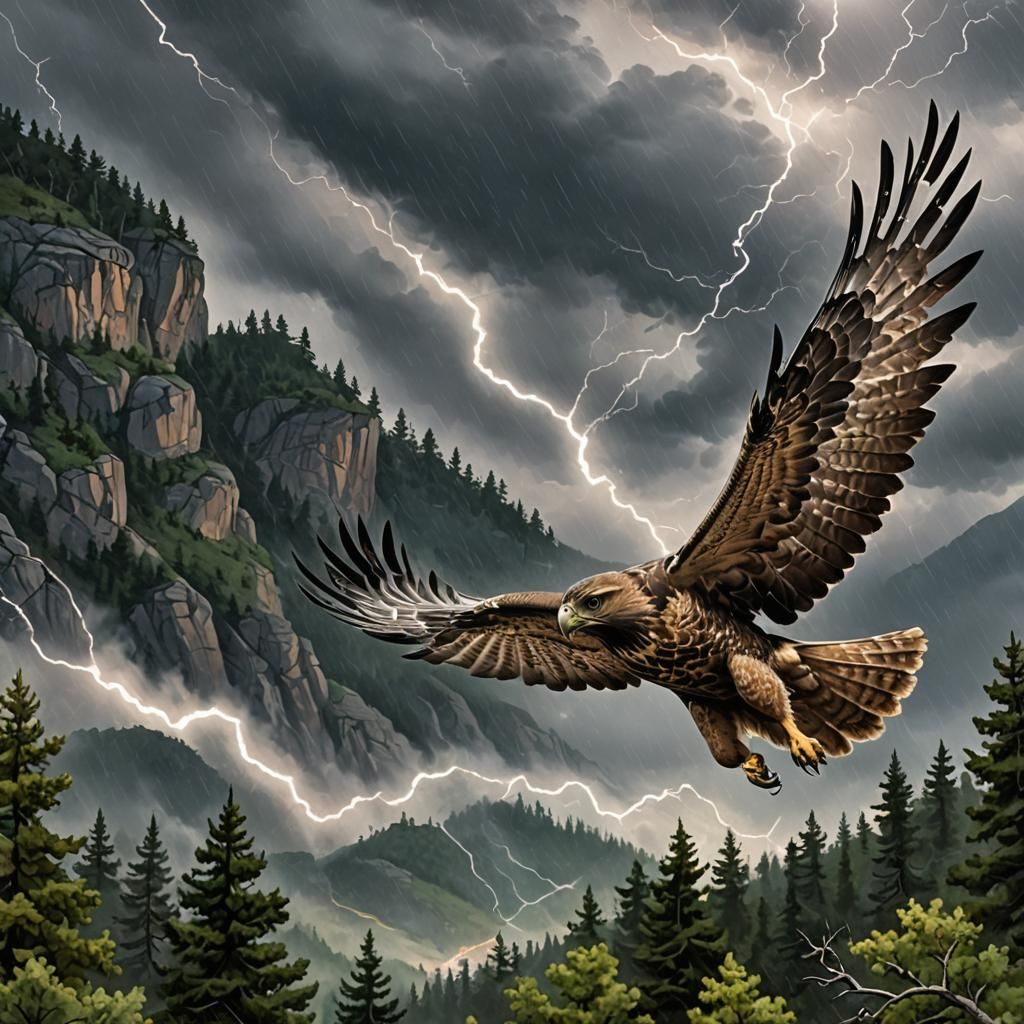 Winged Hawk-Man Flies Through Thunderstorm