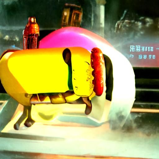 Hot Dog Bun Eats Hotdog: Steampunk Cyberpunk Hybrid