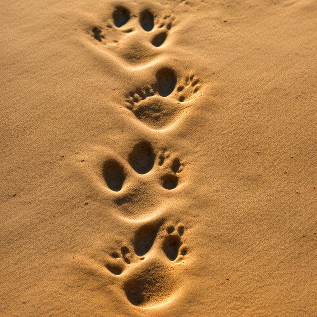 Detailed Skunk Paw Prints in Sand: Hyperrealistic Image