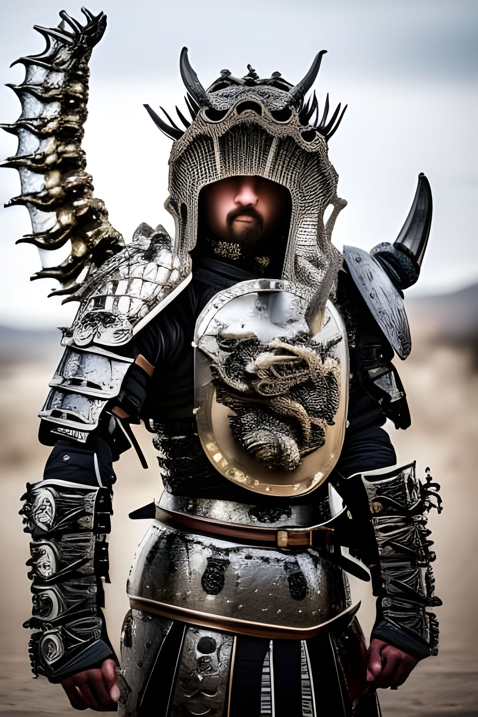 Warrior in Dragon Bone Armor, Detailed 4K Photo