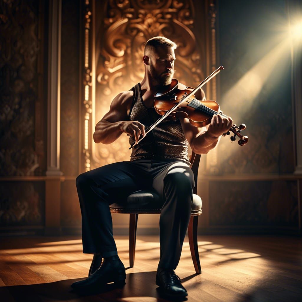 Wrestler Plays Violin in Art Deco Style