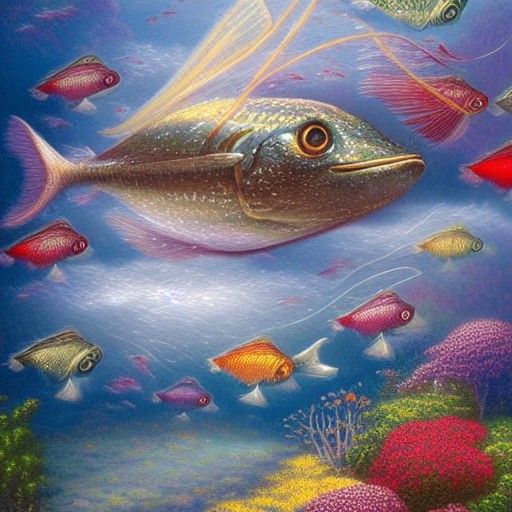 Flying Fish with Figure in Ethereal Fantasy Style