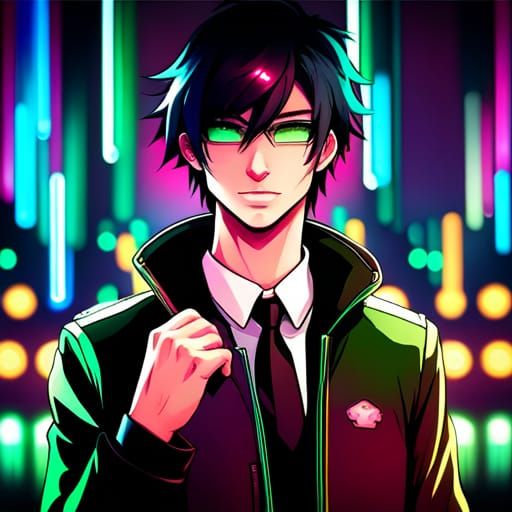 Cyberpunk Character with Neon Lights Digital Art