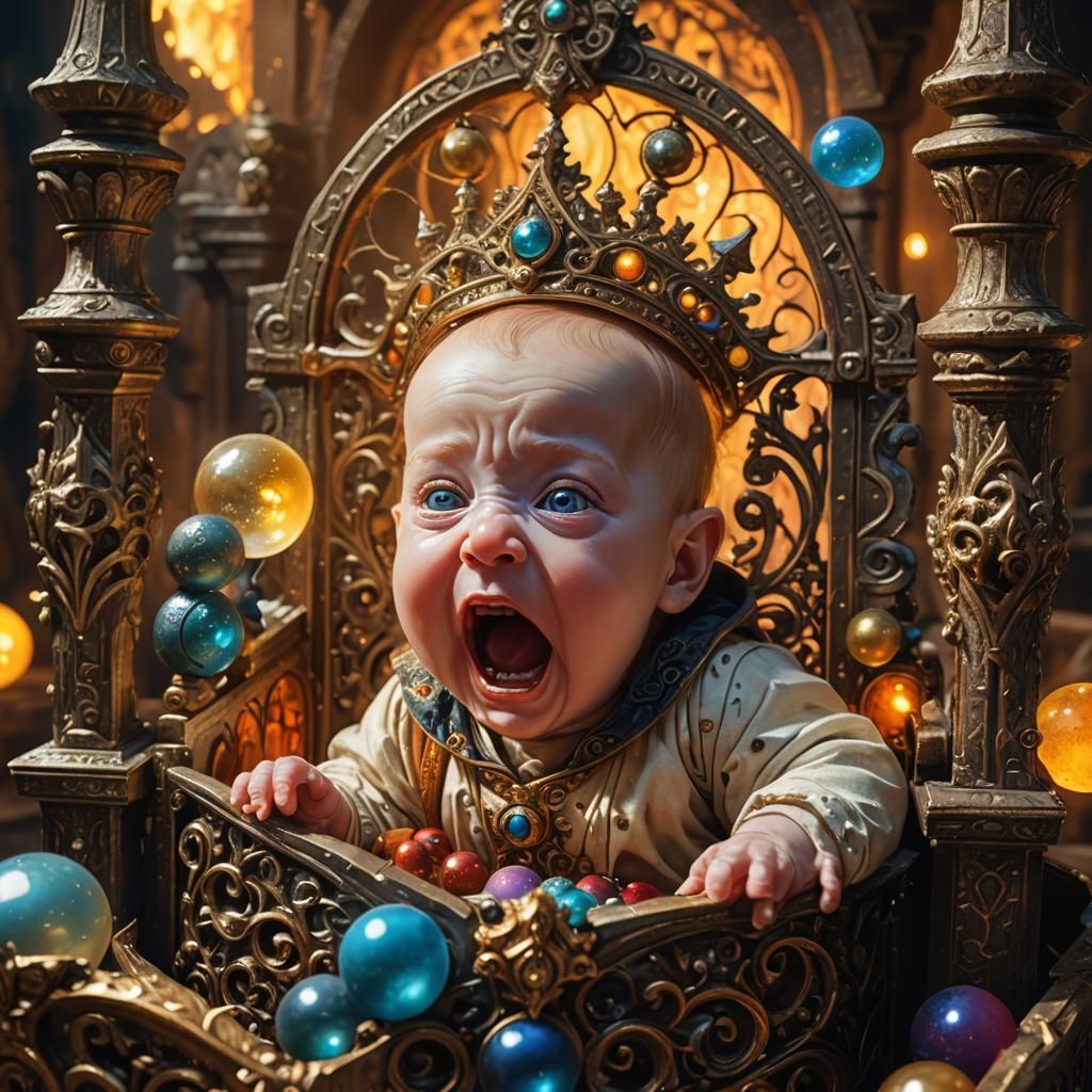 Screaming Baby in Ornate Crib: Fantasy Concept Art