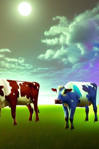 Electric Cows Grazing: A Cosmic Astral Illustration