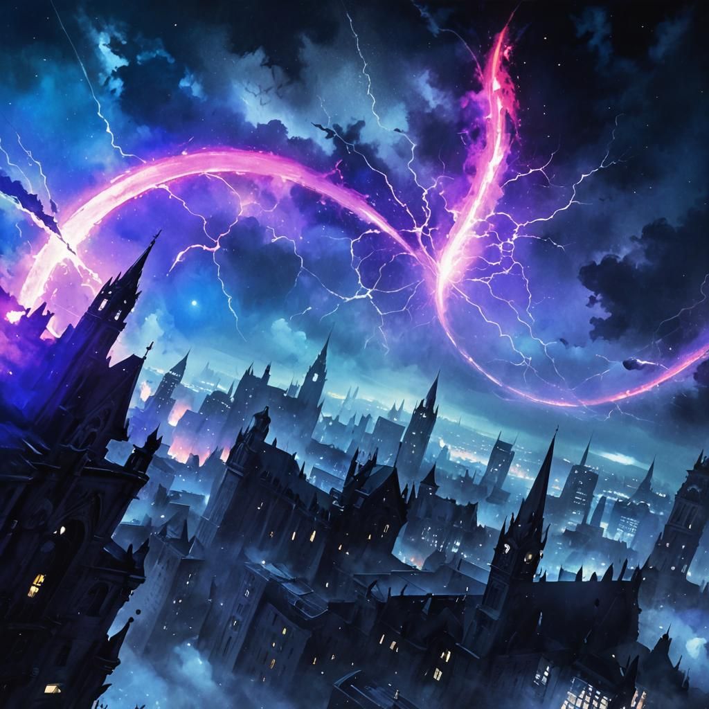 Noir Gothic City with Spacial Rift